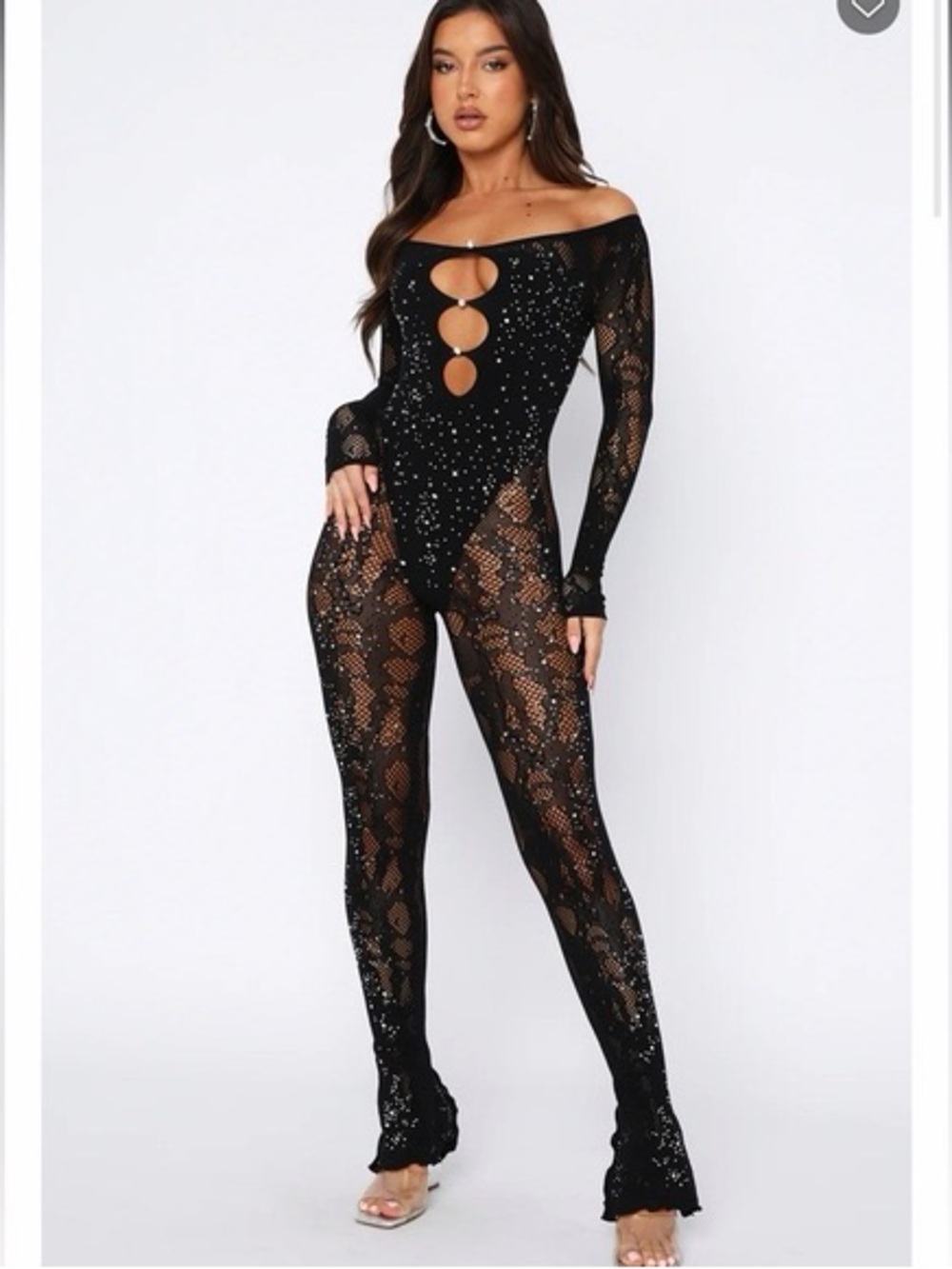 White Fox Pressure Makes Diamonds long sleeve black jumpsuit- OS